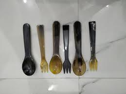 Handcrafted Buffalo Viking Horn <b>Dessert</b> <b>Fork</b> & Spoon Cutlery Set Personalized Logo Horn Made Polished Spoon Luxury Kitchenware - Product Image 2