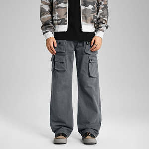 Haute qualité Street Style hommes gris Cargo pantalon empilé Baggy pantalon jean hommes poche latérale droite Denim Designer Jeans - Product Image 2