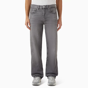 Piernas anchas y pantalones de mezclilla inferior color azul mod lavado recto ajuste suelto logotipo personalizado zip Fly gris lavado pantalones vaqueros holgados - Product Image 1