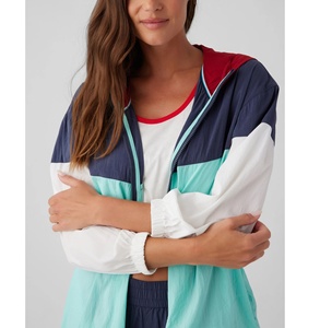 Women's Custom Color Block Fashion <b>Summer</b> Casual Hooded Zipper Waterproof Windbreaker <b>Lightweight</b> <b>Jacket</b> - Product Image 5