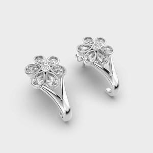 Boucles d'oreilles clous en or rose/blanc/jaune 9K avec diamants taillés en poire motif floral - Bijoux de luxe de créateur pour mariage et anniversaire - Product Image 3