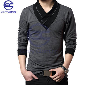 Camiseta de retazos de algodón de manga larga para hombre 2024, camisetas de manga larga con corte cubierto y cuello de pico, camisetas de moda de talla grande - Product Image 2