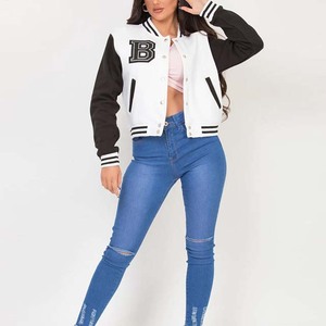 Venta al por mayor logotipo personalizado ropa de mujer Chaquetas chaquetas de béisbol informal Letterman lana cuero bordado Logo Varsity chaqueta - Product Image 5