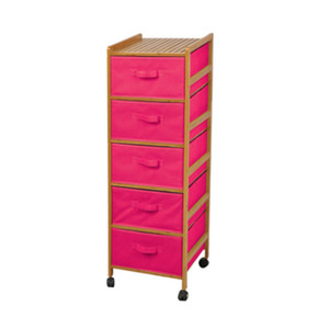 Cassettiera Struttura in Bambù Tessuto Non Tessuto Fucsia 36x36x105h cm 5 Cassetti - Product Image 1