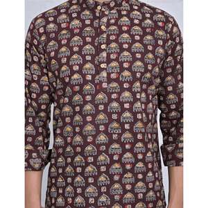 Kurta Corta Informal de Algodón Estampado para Hombre con Mangas Largas - Product Image 2