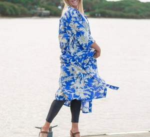 Kimono de algodón azul bohemio para mujer, albornoz de algodón suave 100%, bata Bohemia ligera, hecha a mano, Jaipuri - Product Image 2