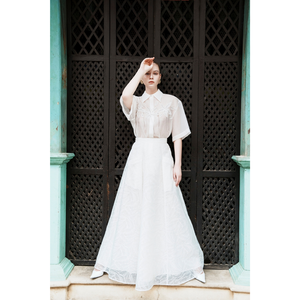 Jupe évasée ligne A pour femmes écologique avec motif de feuilles en relief AYLIN MAXI JUPE En stock Ensemble 2 pièces pour femmes fabriqué au Vietnam - Product Image 1