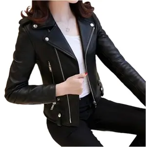 Jaket kulit PU wanita musim dingin dan musim gugur baru 2023 jaket kulit wanita pendek ramping kecil mantel pakaian sepeda motor jaket kulit