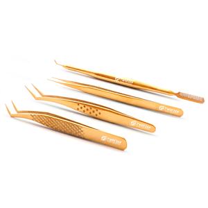 Pince à épiler pour extensions de cils en acier inoxydable durable avec une texture de pointe lisse de couleur dorée pour une précision accrue - Product Image 1