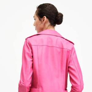 Custom Women's Pink PU Faux Leather <b>Jacket</b> Slim Fit Motorcycle Biker Coat Fashion <b>Ladies</b> Short Streetwear Outerwear Wholesale - Product Image 2