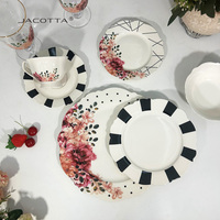 Ensemble vaisselle  céramique exquis-une fusion  motifs floraux et géométriques Table à manger assiette bol tasse soucoupe verre