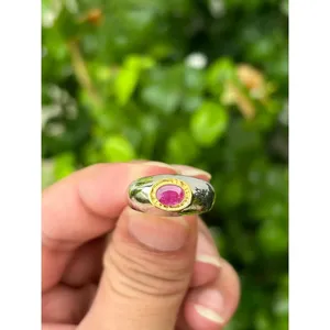 925 Silver Natural Ruby <b>Ring</b> Fashionable Vintage <b>Statement</b> Style Trendy Bezel Setting Free Size Licensed Private Brand - Product Image 1