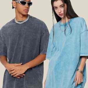 Camiseta holgada de manga corta de algodón puro con cuello pequeño de peso pesado americano para hombre - Product Image 3