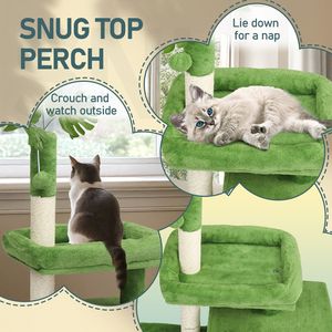 36in Cozy Cat Condo Multi-Level Cat Tower <b>Padded</b> Beds Dangling Ball Cat <b>Scratching</b> Post 36in Cat Tree Leaves Brand New - Product Image 6