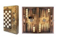 Set Backgammon Kayu Mewah Buatan Tangan Ukuran Besar dengan Jam Catur dan Penghitung Unisex Helena Wood Art K421.062.