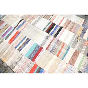 พรมวินเทจขนาด 5.5x7.5 ฟุต พรมปะติดปะต่อ พรมขอบสีเบจ ทำจากขนสัตว์ - Product Image 5