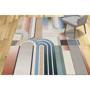 พรมขนสัตว์ลายทวิสต์ดีไซน์ พรมตกแต่งแบบร่วมสมัยกันลื่น ลายปะติดปะต่อ เป็นมิตรกับสิ่งแวดล้อม ด้านหลังทำจากยางลาเท็กซ์บาง - Product Image 1