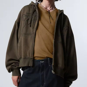 Personnalisé 500 Gsm Français Terry Baggy Zip up Mode Streetwear Sweat à capuche Broderie Patch Vintage Hiver Sweat à capuche Fabrication - Product Image 5