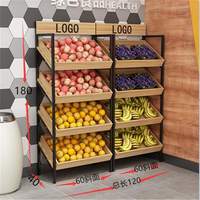 Staal En Hout Drie En Vier Niveaus Vloer Staande Groenten En Fruit Display Stand