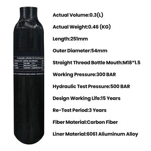 Tanque de Aire Comprimido HPA de Fibra de Carbono de 0.3L, Botella de Aire Ligera y Duradera - Product Image 3