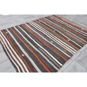 Vintage Large Rug, 6.8x9.6 ft Turkish Rug, <b>Brown</b> Plants & trees <b>Wool</b> Rug - Product Image 3