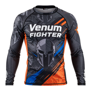 เสื้อรัดกล้ามเนื้อแขนยาวแบบสั่งทำพิเศษสำหรับ MMA พิมพ์ลายด้วยความร้อน ระบายอากาศได้ดี ผลิตจากไนลอนผสมสแปนเด็กซ์ สำหรับกีฬายิวยิตสู ชุดต่อสู้ Venum Fighter Rash Guard - Product Image 2