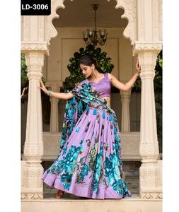 Plus belles femmes mariage et festival fonction Tussar soie Lehenga Choli avec imprimé floral travail dernier style Lehenga ensemble - Product Image 1