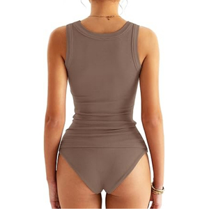 Mujeres Basic Tops Camisetas sin mangas Verano Color sólido Slim Fit Cuello cuadrado Camiseta sin mangas acanalada - Product Image 5