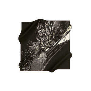 Designer Printed Silk Scarf-Black Crepe Satin Square Medium Length Digital Print - Product Image 1