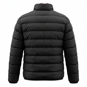 Veste matelassée noire pour homme avec doublure rouge, col montant, fermeture éclair, coupe-vent, vêtement d'extérieur décontracté pour l'hiver, coupe ajustée, longueur standard - Product Image 5