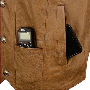 Chaleco de invierno sin mangas personalizable para hombre, tejido de punto de alta calidad, decoración de botones de cuero Vintage, logotipo personalizado a prueba de viento - Product Image 5