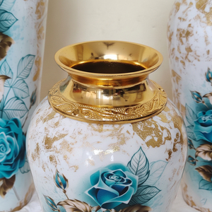 Luxury Iron <b>Floor</b> Flower <b>Vase</b> Blue Floral Enamel Finish with Embossed <b>Gold</b> Neck Decorative Metal <b>Vase</b> for Home Hotel Decor - Product Image 5