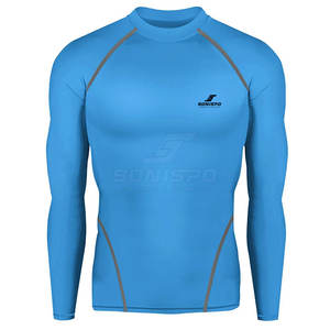 Camisetas de compresión de alta calidad para hombres con mangas completas Diseño de logotipo personalizado Camisetas de compresión casuales con cuello redondo Patrón sólido - Product Image 5