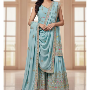Traje Salwar Tradicional Bordado de Georgette Premium Unity Luxure con Dupatta de Tela Suave para Fiestas y Eventos - Product Image 1