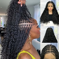Prix de Gros Perruques en Dentelle HD Complète sans Colle Perruques Synthétiques à Base Carrée avec Baby Hair Ondulation d'Eau Tresses Box Braids pour Femmes