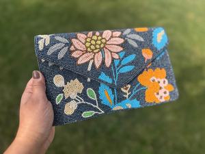 Handwoven beaded evening clutch bag with seed bead detailing beaded embroidery <b>handbag</b> with <b>Unique</b> Pure Handmade Design - Product Image 3