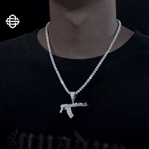 Hiphop personnalisé Moissanite glacé AK47 pendentif collier pour hommes plaqué or et argent chaîne cubaine Bling bijoux - Product Image 3