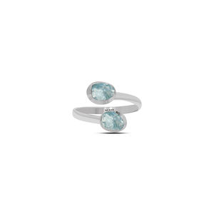 Bague en argent sterling 925 avec aquamarine naturelle de forme irrégulière, sertie clos, style classique, pour fiançailles, fête et anniversaire, lot de 6 - Product Image 1