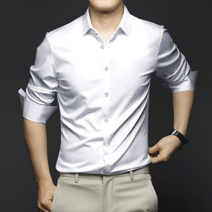 Camisas de vestir de seda de alta calidad para hombre, camisa de manga larga con botones de oficina, soporte transpirable profesional para negocios para otoño - Product Image 3