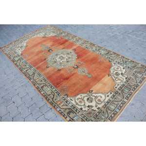 Grand tapis vintage 4,9x9,2 pieds, tapis en laine orange et bleu style sud-ouest - Product Image 2
