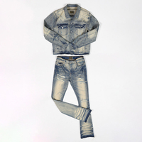 Conjunto de Chaqueta y Pantalones Vaqueros de Dos Piezas Personalizados, Transpirables, Bordados, con Botones, para Hombre