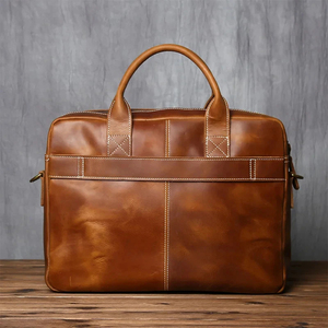 Maletín Clásico de Cuero Vacuno para Portátil, Bolso Bandolera de Gran Capacidad, Portátil, Resistente, con Cierre de Cremallera para Oficina - Product Image 2