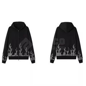 Sudadera con capucha de algodón 100% de color sólido con estampado de logotipo personalizado para hombre con detalle de diamantes de imitación chaqueta con capucha de invierno de nueva apariencia moderna - Product Image 1