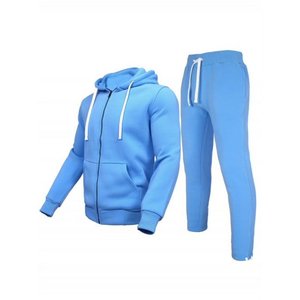 Ensemble de survêtement uni pour hommes 2 pièces sweat à capuche zippé pantalon de détente avec poches survêtement décontracté ample - Product Image 2