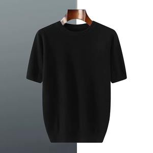 Suéter de punto de lana con cuello redondo para hombre, suéter de manga corta holgado, camiseta de media manga de Color sólido, Primavera/Verano 2025 - Product Image 1