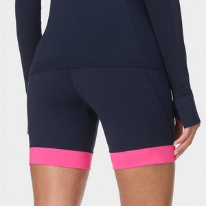 Véritable short de gym taille haute sans couture Navy Pink Trim Custom Active Training Workout Compression Shorts Elastic Waist Side - Product Image 5