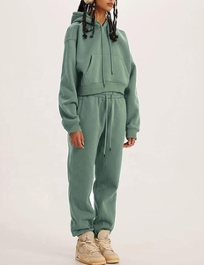 ชุดวอร์มผ้าฟลีซ 2 ชิ้น สำหรับผู้หญิง ฤดูใบไม้ร่วง ฤดูหนาว เสื้อสเวตเชิ้ตหนา กางเกงจ็อกเกอร์มีกระเป๋า ระบายอากาศได้ดี ชุดลำลอง - Product Image 3