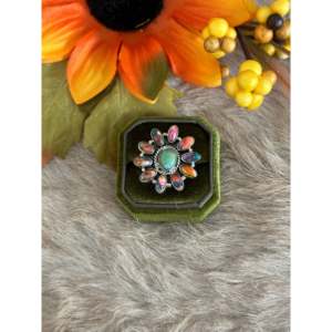 Southwest Handmade Turquoise Opal <b>Sterling</b> <b>Silver</b> <b>Adjustable</b> <b>Ring</b> - Product Image 1
