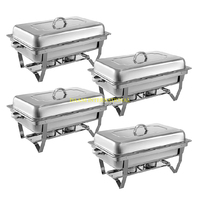 Support de chafing dish moderne en acier inoxydable avec insert en verre, pieds et poignées décorés, support à combustible unique, compatible lave-vaisselle, pour buffets et hôtels