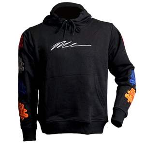 <b>Black</b> Pullover Hoodie for Men Heavyweight Cotton <b>Fleece</b> Printed Sleeve Design Hooded Sweatshirt Streetwear OEM - Product Image 1